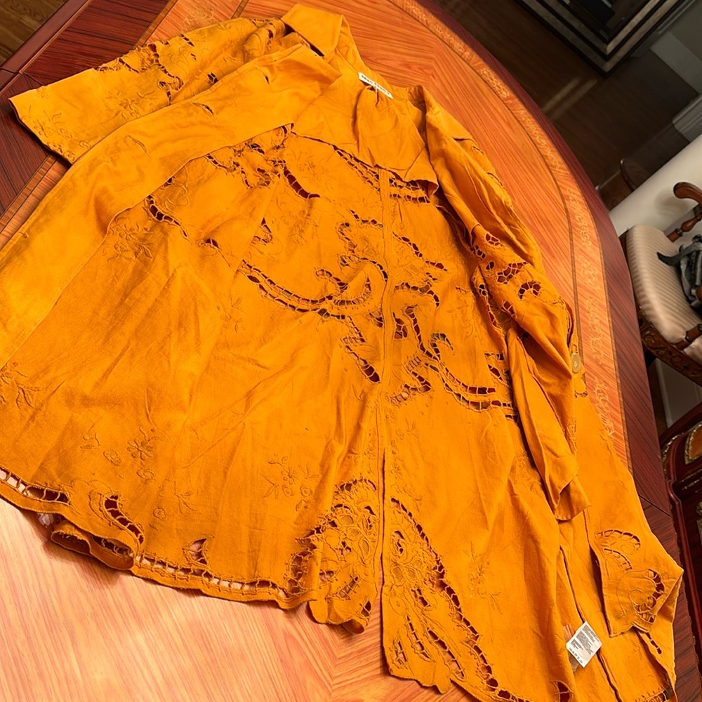 Free People Susanna Eyelet Cotton & Linen orange Coat Sz.L - Picture 12 of 16